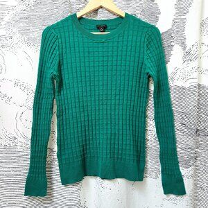 Ann Taylor Factory Waffle Crewneck Sweater in Emerald Green Cotton Blend